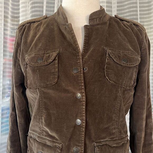 Live A Little Military Style Corduroy Olive Green Jacket Women’s Medium - Picture 4 of 9